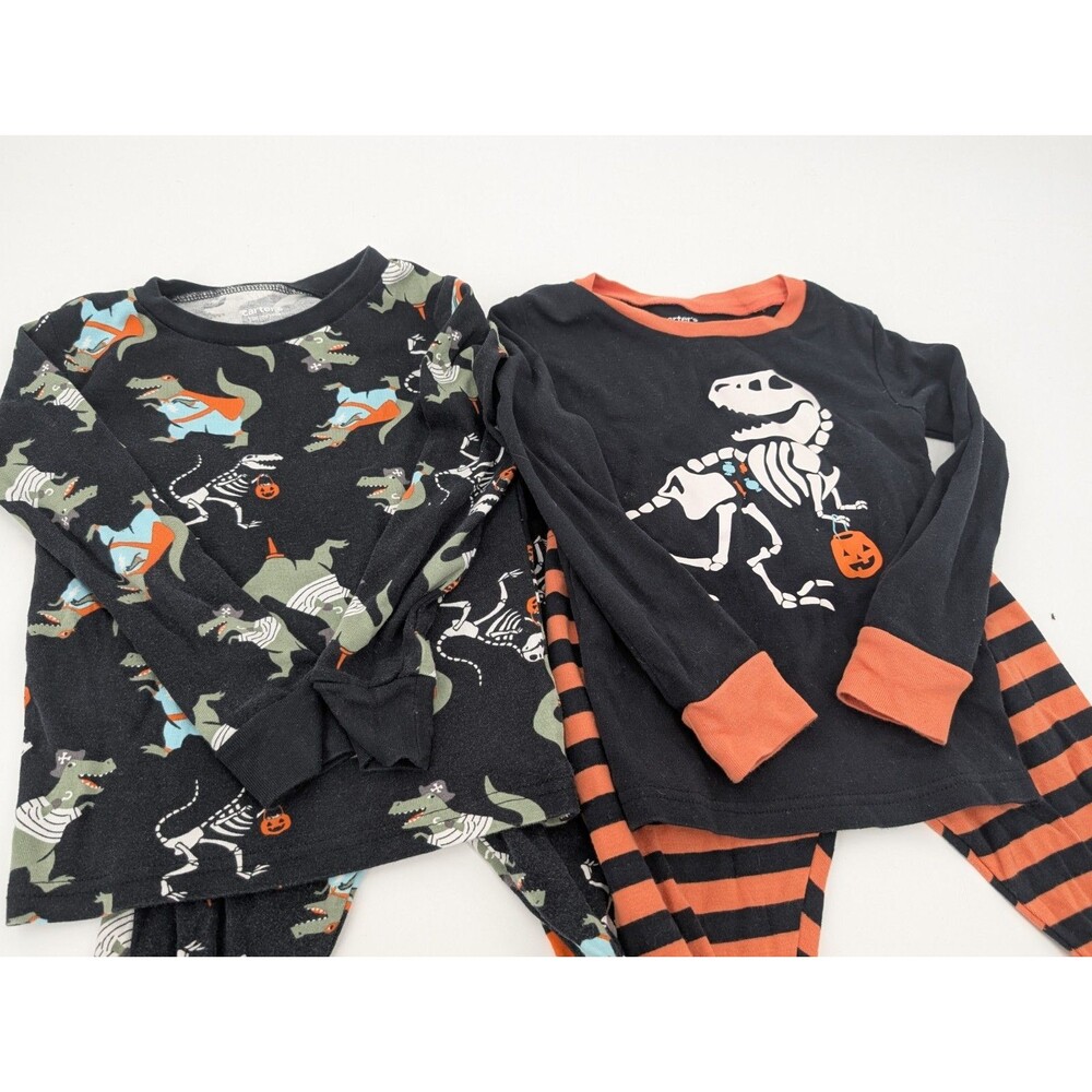 Carters Kids Pajamas Lot of 2 Slim Fit Cotton Halloween Dino Stripes Size 5T